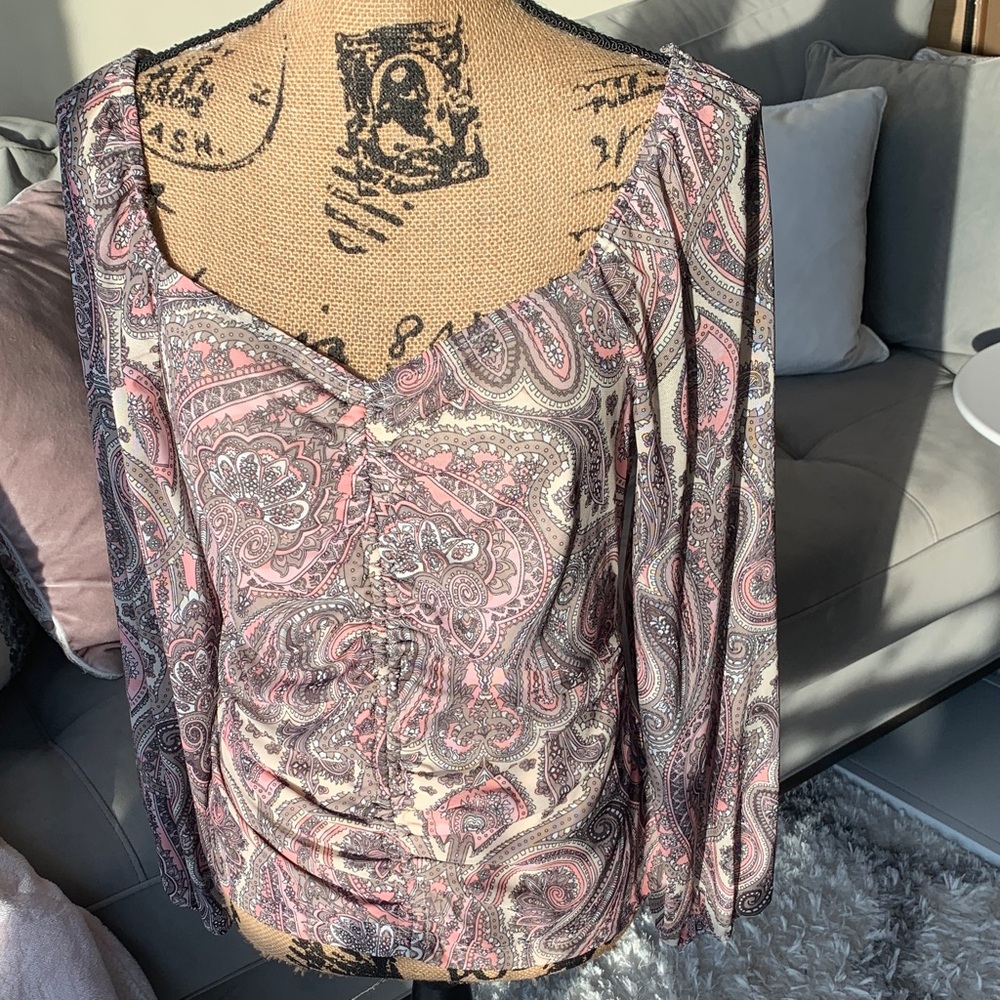 Boston Proper Pink and Cream Paisley Blouse